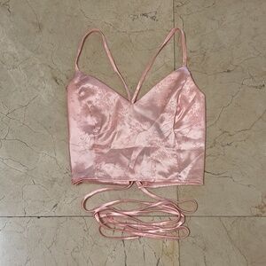 Pink Satin Lace Up Top